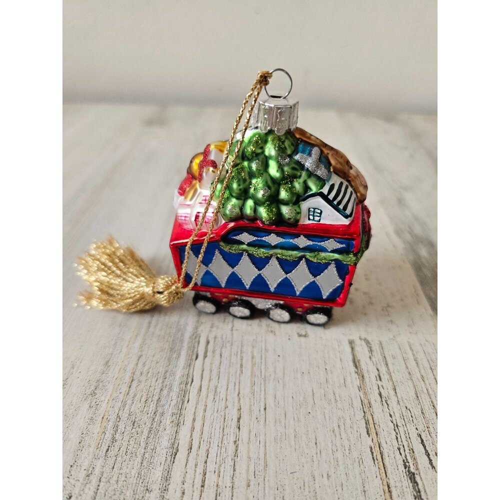 Waterford Marquis train tender car glass ornament toys Xmas tree blue gold silve